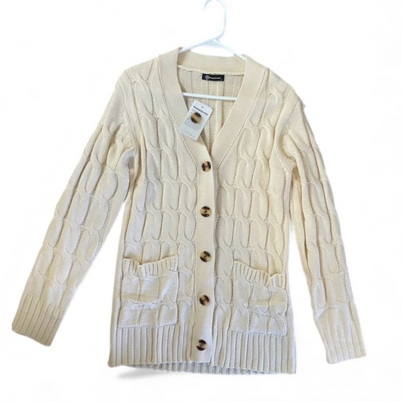 PrettyGarden Sweaters - PrettyGarden Cable Knit Button Down Chunky Cardigan Sweater Small White Long